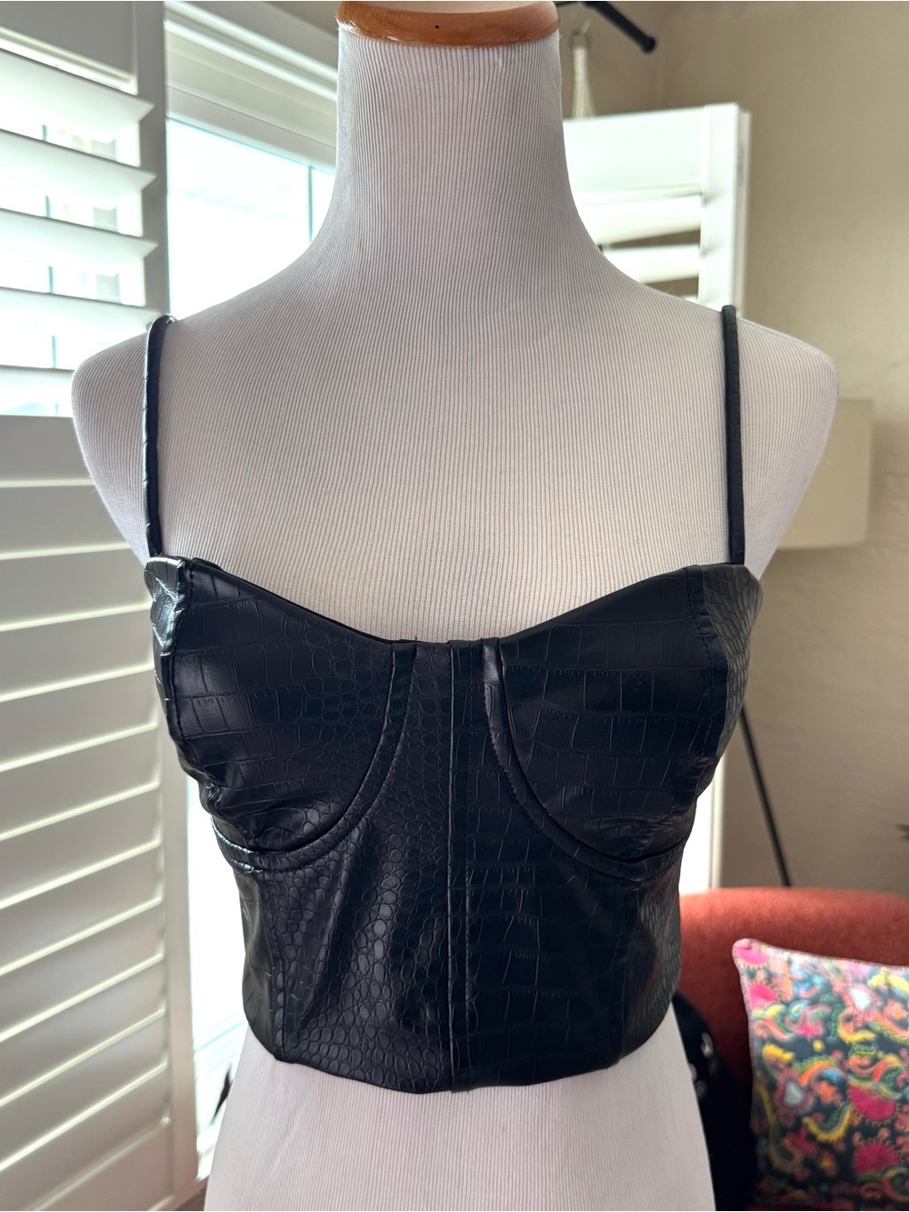 Express Black Faux Croc Leather Crop Top